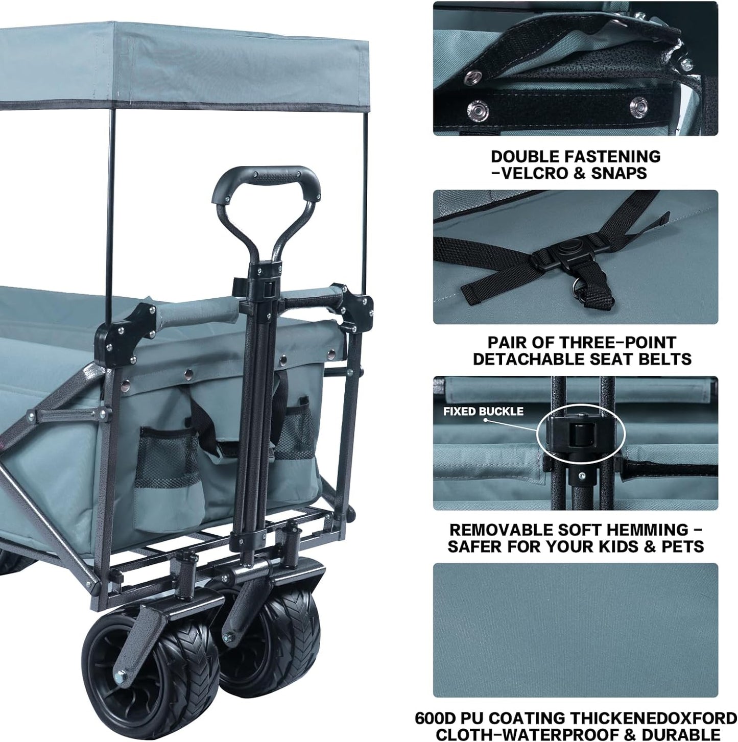 140L Collapsible Wagon with Canopy & Cooler Bag - Gray