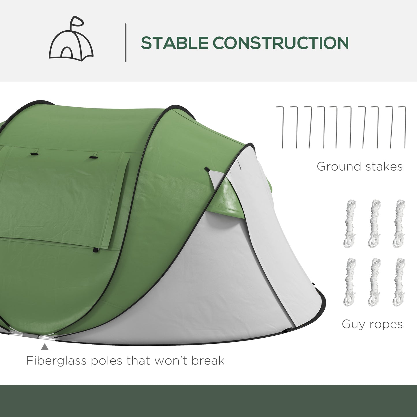 Waterproof Pop Up Tent with Porch for 2-3 People (Green)