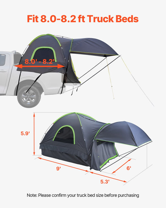 Pickup Truck Bed Tent with Extendable Awning | PU2000 Waterproof | Fits 8.0–8.2ft Beds