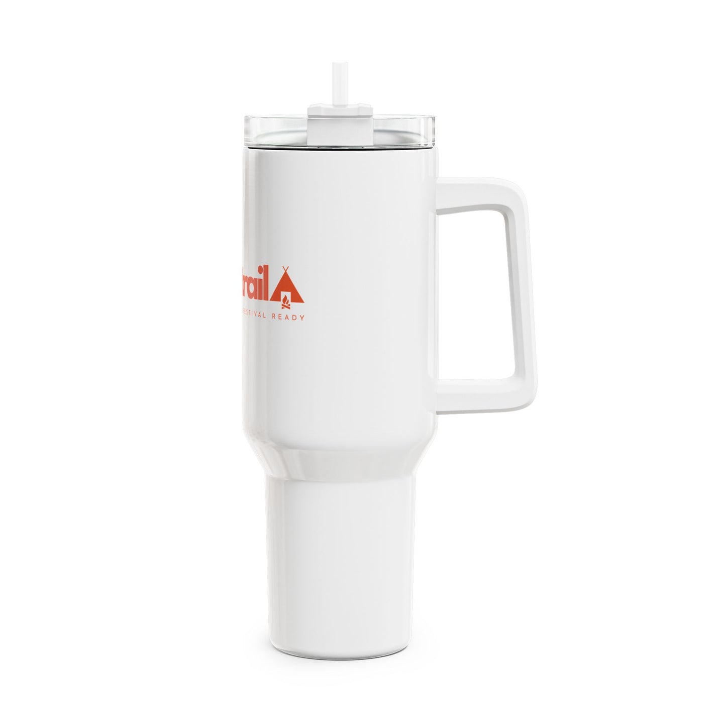 Embertrail Logo 40oz White Travel Tumbler — Insulated Mug with Straw