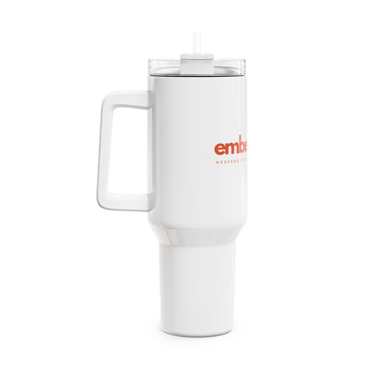 Embertrail Logo 40oz White Travel Tumbler — Insulated Mug with Straw