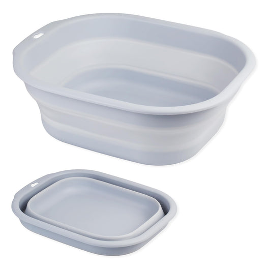 Daimix Collapsible Wash Basin Set of 2 Foldable Small Medium Size Wash Basin Portable Plastic Basins for Laundry Bottles Travel Camping (Light Blue)