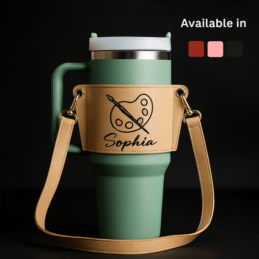 Personalized leather tumbler carrier 40oz Stanley Tumbler-1