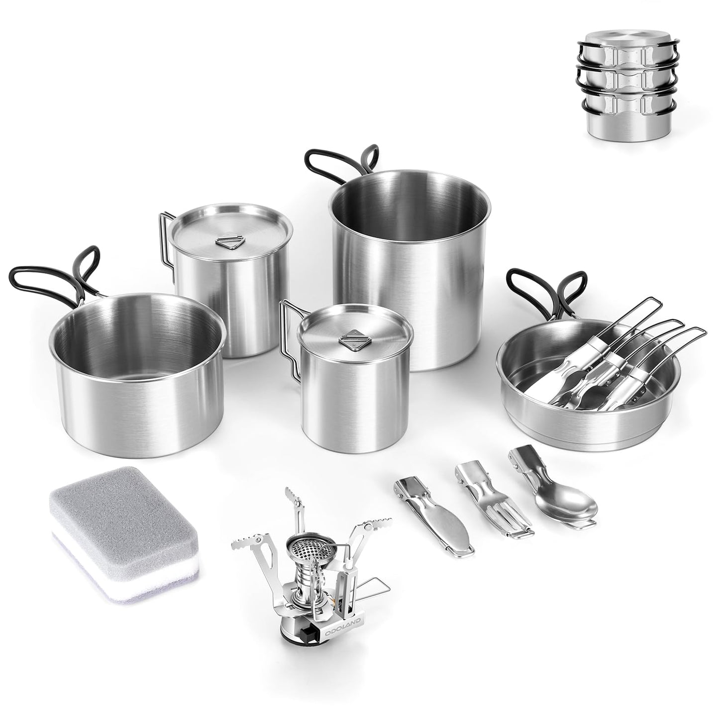 13pcs Stainless Steel Camping Cookware Camping Pots and Pan Set