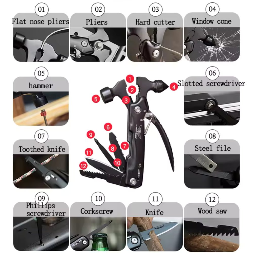 5-in-1 Multi-Tool Hammer Hatchet | Knife, Saw & Mini Claw | Camping & Survival
