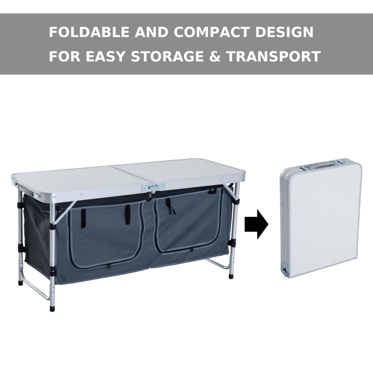 47" Aluminium Portable Camping Table and Storage Organizer