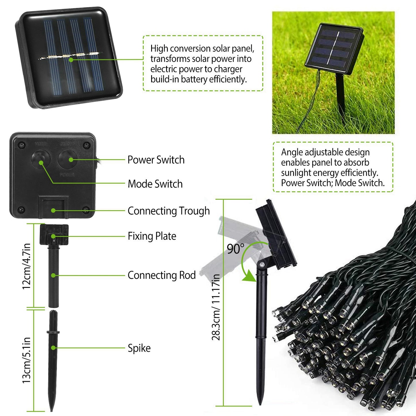 1Pc Solar String Lights LED Solar Power Fairy String Light 12M 8 Lighting Mode Cool Light Waterproof Starry String Lights Christmas Wedding Party Decor String Lights