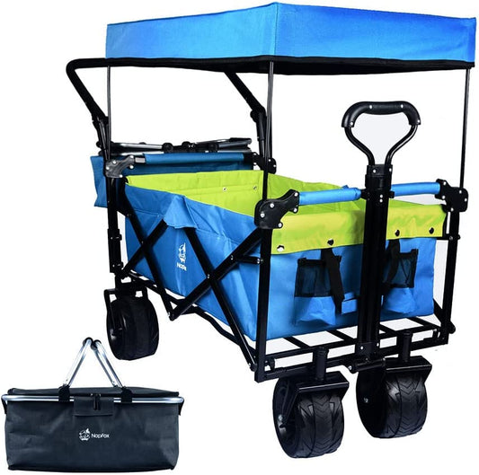 140L Collapsible Wagon with Canopy & Cooler Bag - Blue