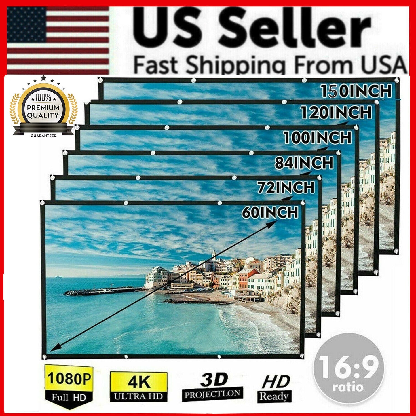 Portable Foldable Projector Screen | 16:9 HD Outdoor Cinema Screen | 60"-150" | The Ember Trail