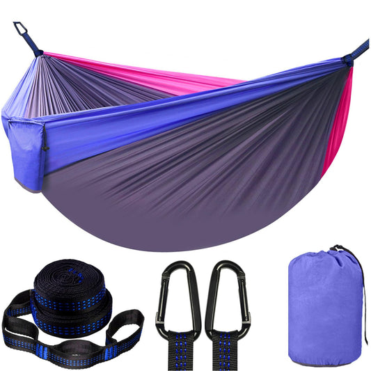 Double Camping Hammock with Tree Straps | 210T Parachute Nylon | Red-Grey
