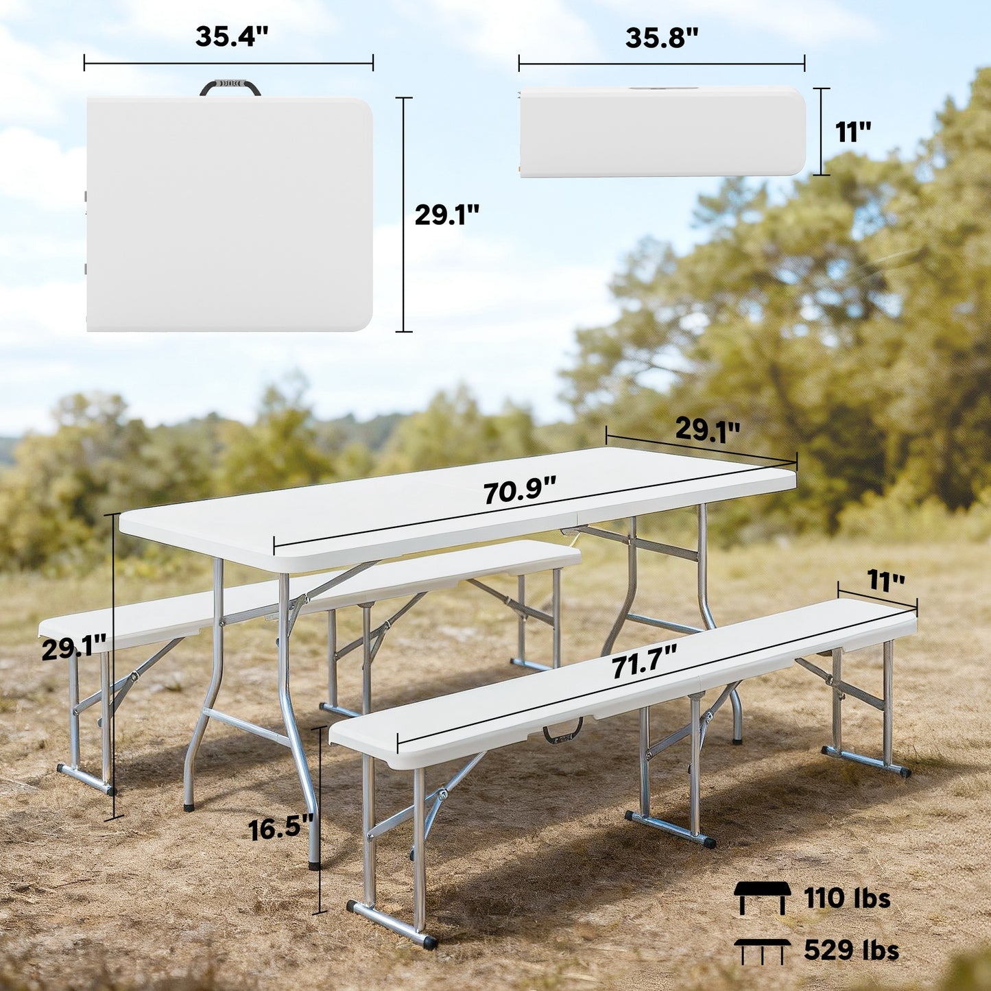 6ft Folding Picnic Table & Bench Set — 3 Piece