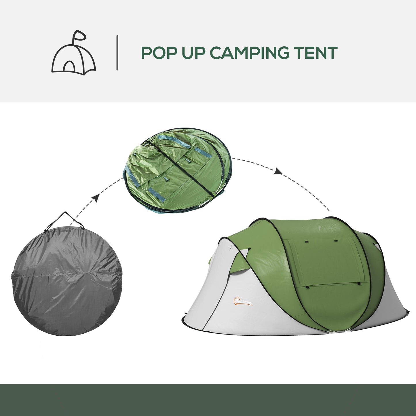 Waterproof Pop Up Tent with Porch for 2-3 People (Green)