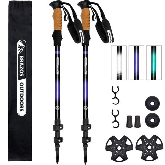 Brazos Collapsible Trekking Poles | Ultra-Light Aluminium with Cork Grip | 2 Pack