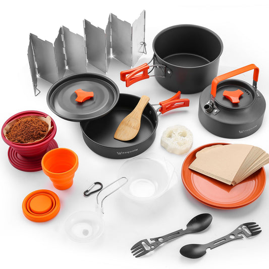 20-Piece Camping Cookware & Utensils Set | Pot, Pan, Kettle & Coffee Filter | 2-3 Person