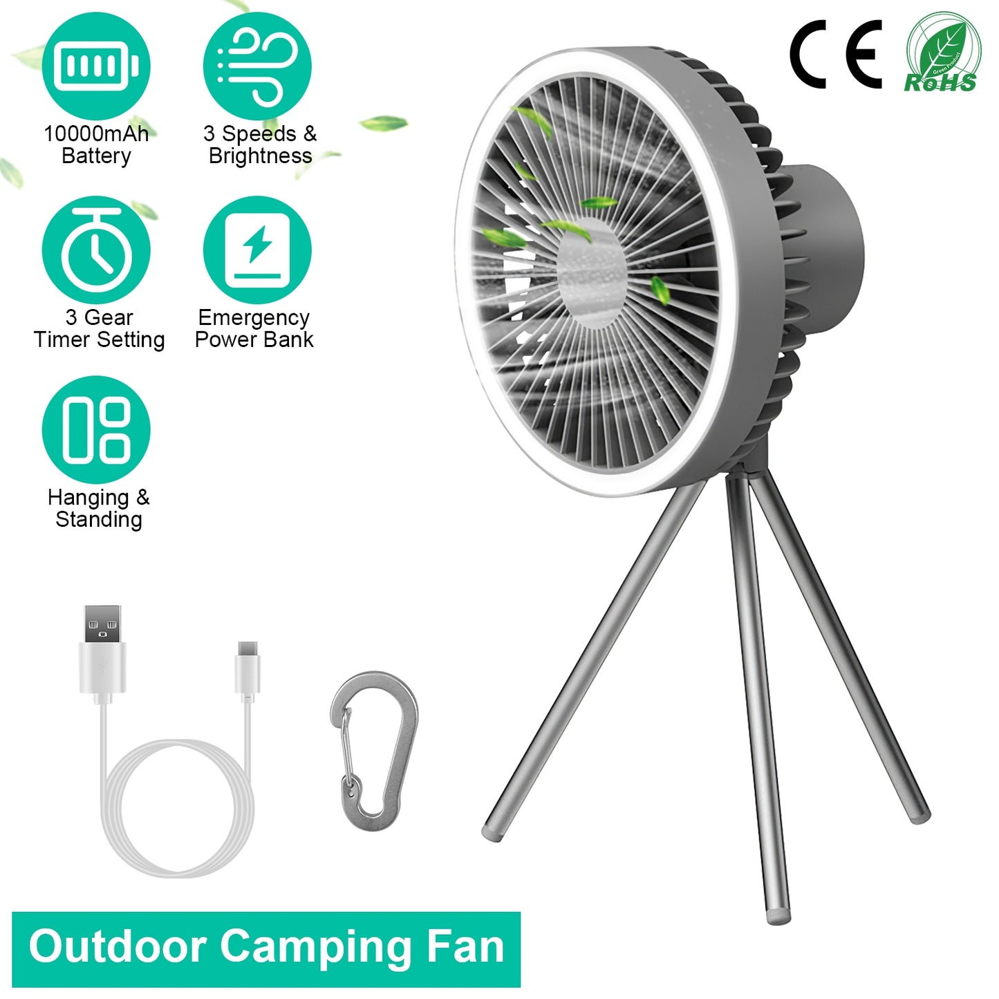 3-in-1 Camping Fan, Lantern & Power Bank