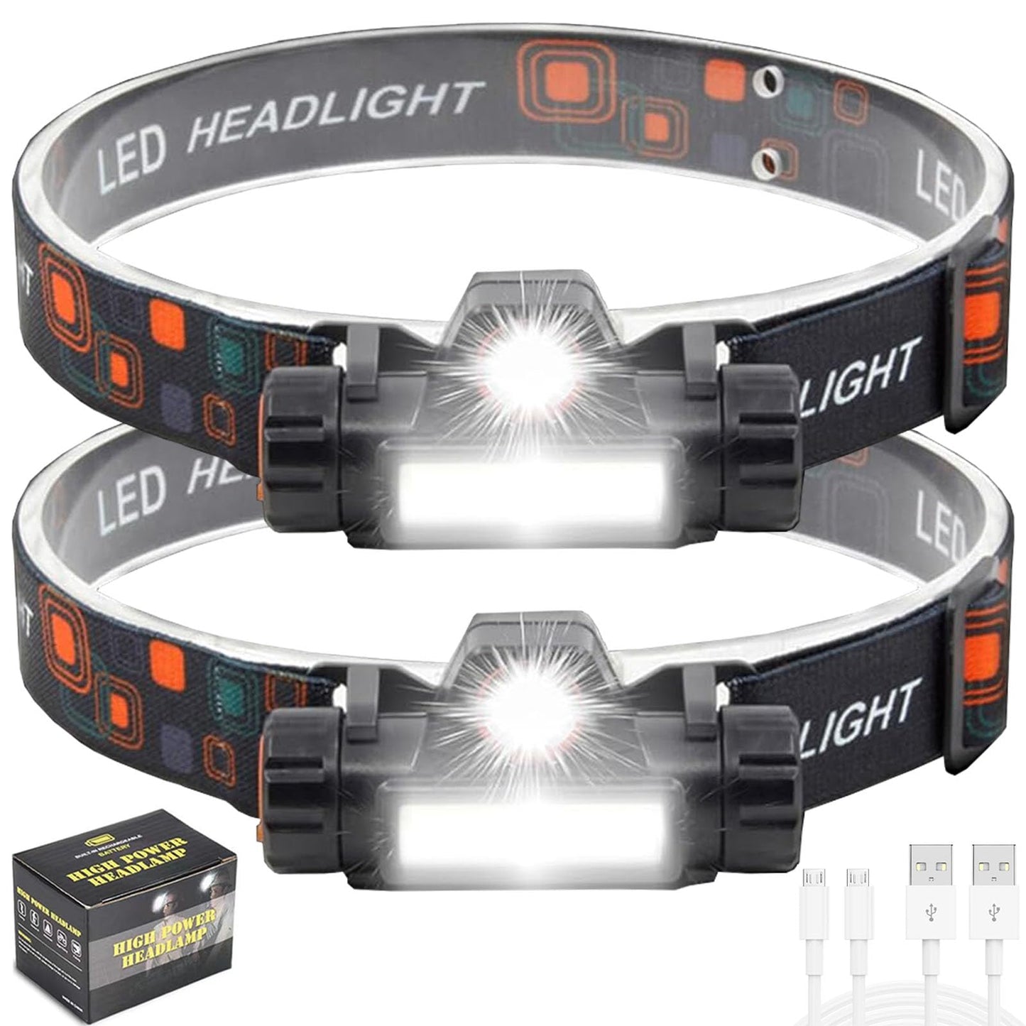 Chasinglee Headlamp Rechargeable1200 Lumen Super Bright LED Head Lamp Waterproof Outdoors Headlamp Flashlight Adjustable headlamps for Adults and KidsCyclingRunningFishingHiking（2pcs）