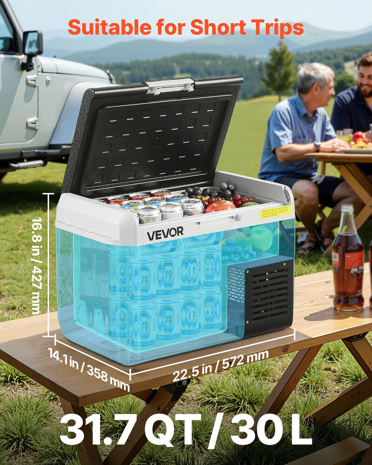31.7 Quart Portable Compressor Fridge Freezer – 12V Car & Camping Refrigerator