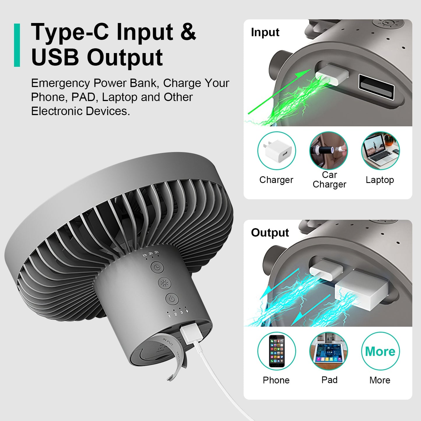 3-in-1 Camping Fan, Lantern & Power Bank