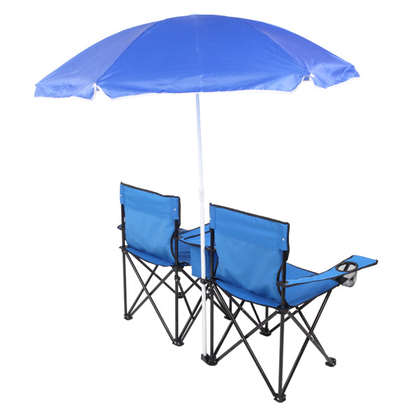 2-Seat Folding Chair with Removable Sun Umbrella – Portable Beach & Fishing Chair