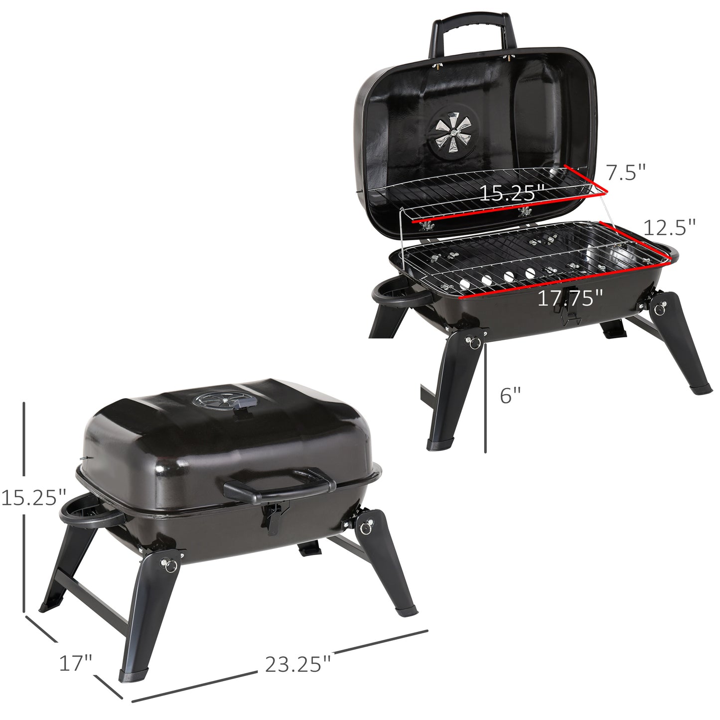 14" Portable Charcoal BBQ & Grill