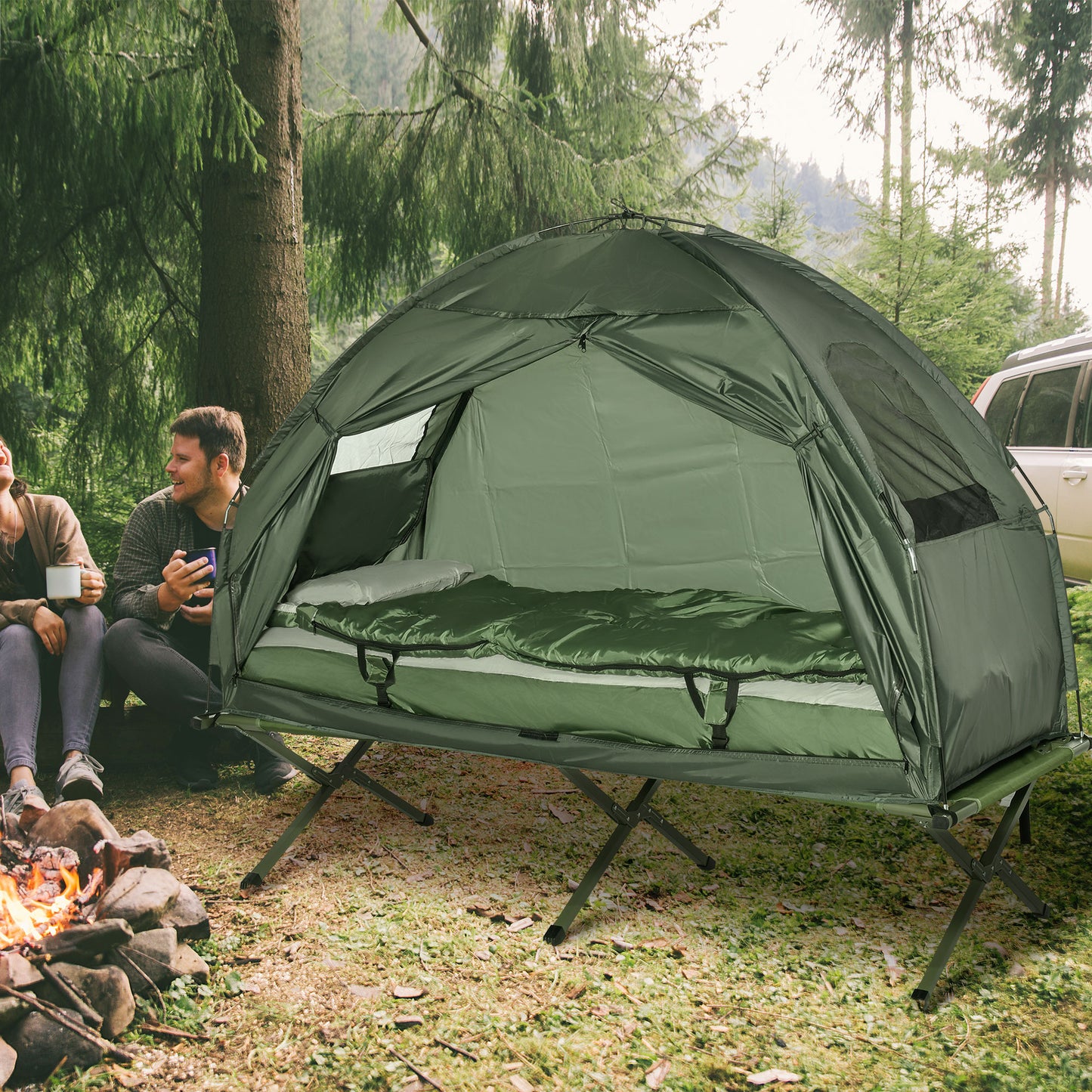 All-in-One Elevated Camping Tent with Sleeping Bag
