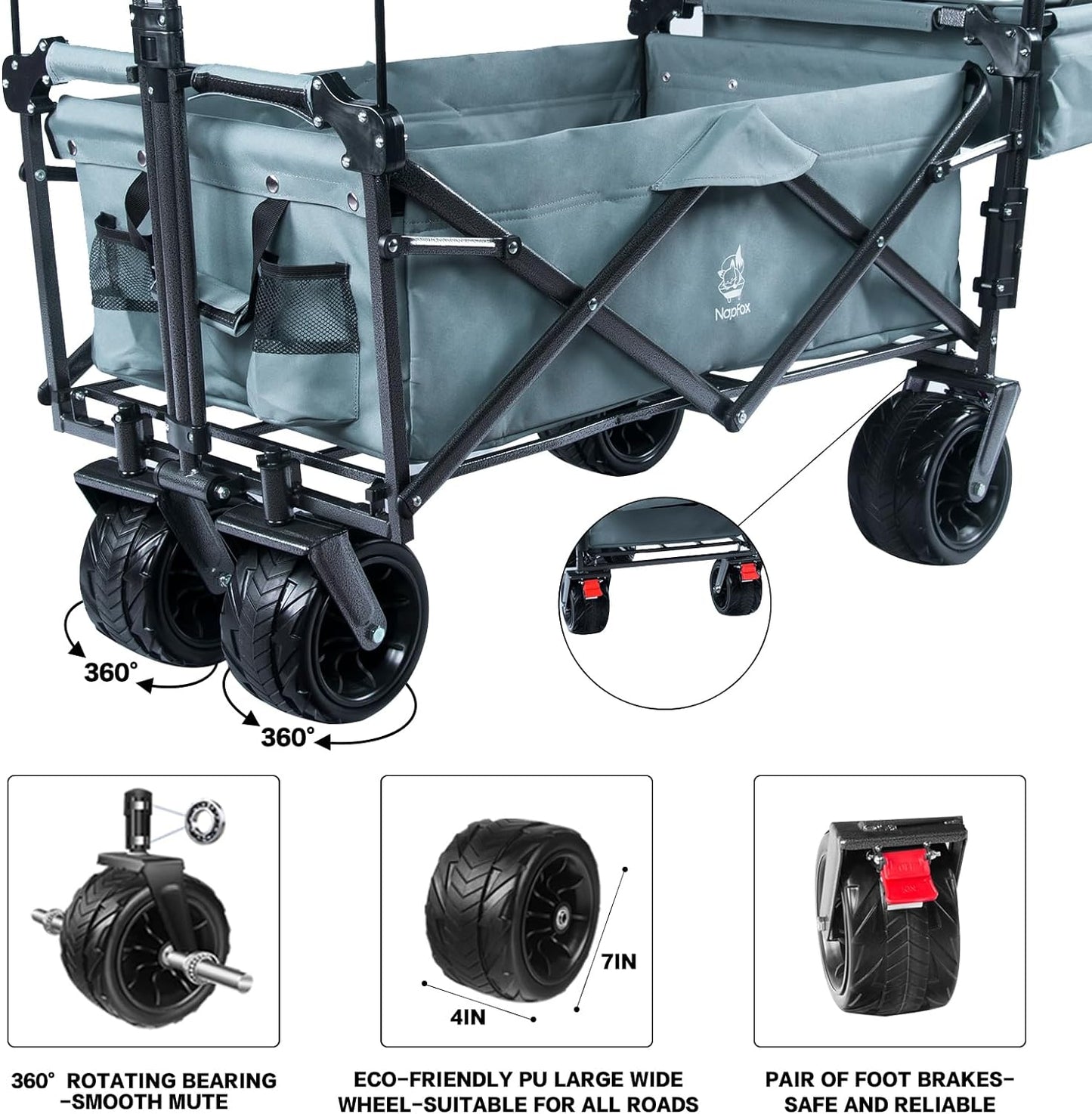 140L Collapsible Wagon with Canopy & Cooler Bag - Gray