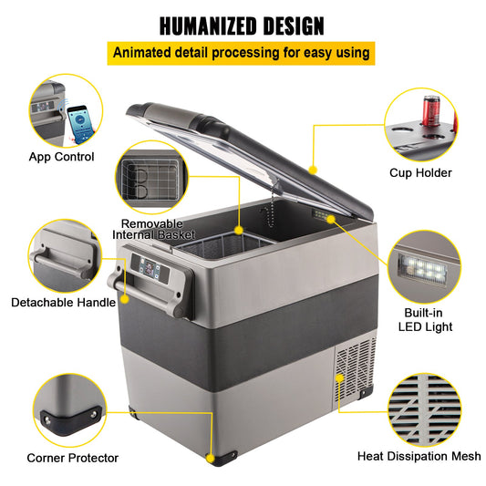 58 Quart Dual Zone Portable Compressor Fridge – 12V Car & Camping Refrigerator