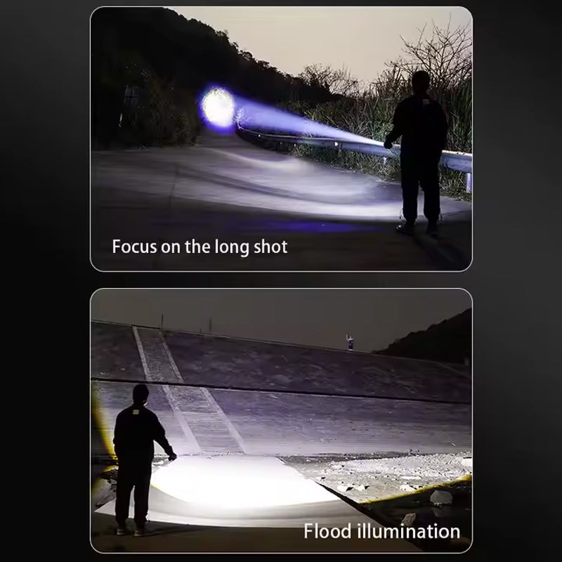 50000 Lumen USB-C Rechargeable Flashlight – Zoomable LED Torch with Power Bank