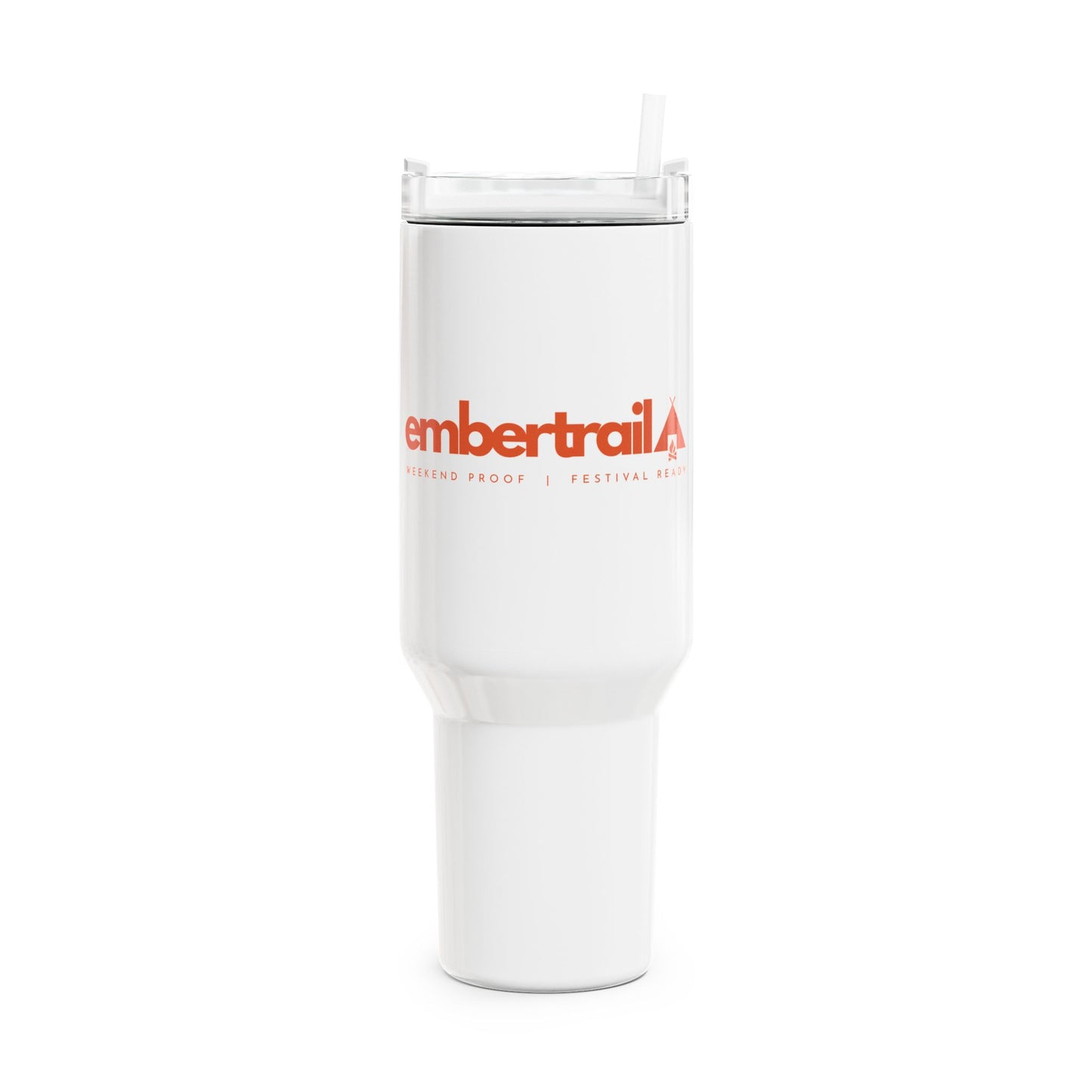 Embertrail Logo 40oz White Travel Tumbler — Insulated Mug with Straw