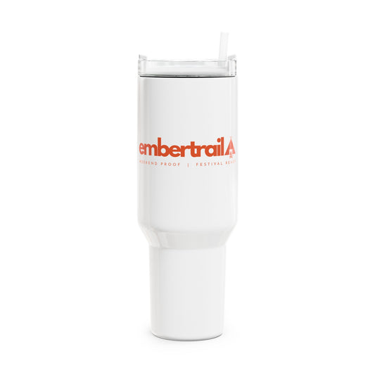 Embertrail Logo 40oz White Travel Tumbler — Insulated Mug with Straw