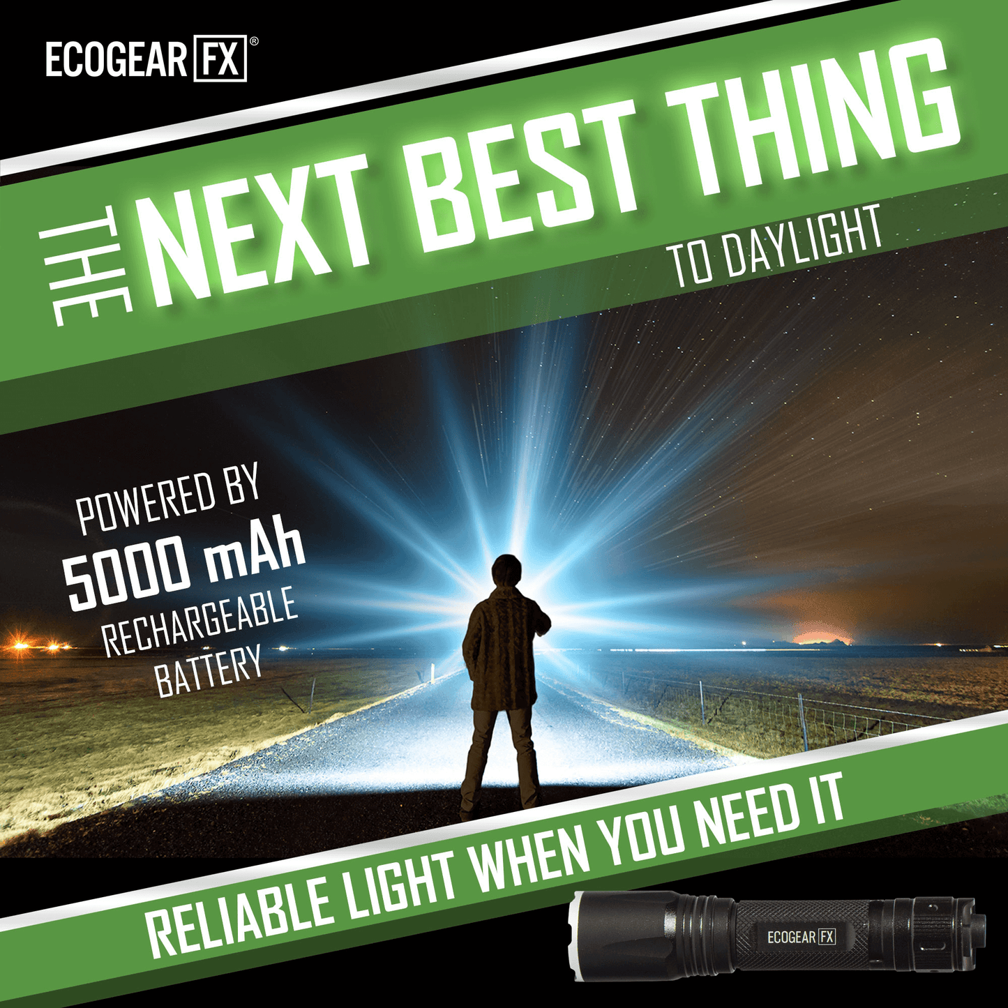 EcoGear FX TK2000 USB Rechargeable LED Tactical Flashlight-3