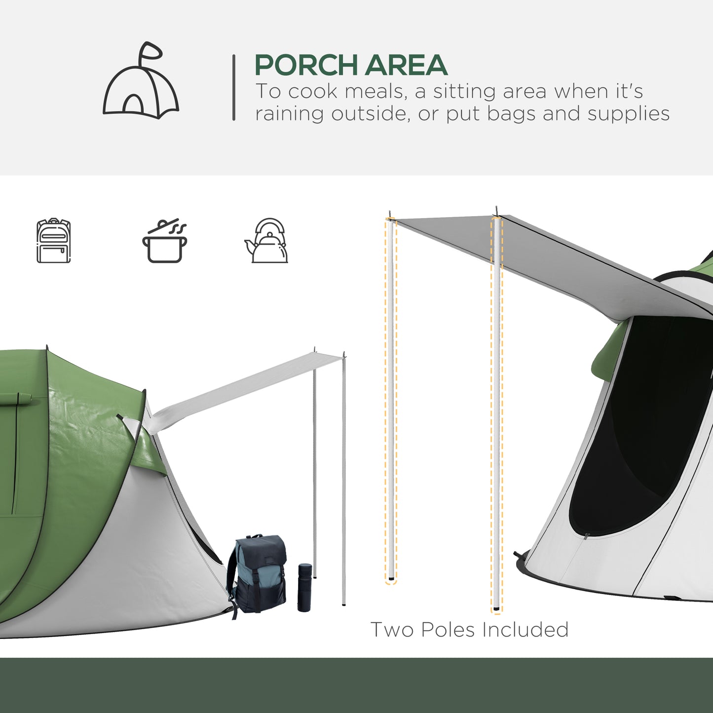 Waterproof Pop Up Tent with Porch for 2-3 People (Green)