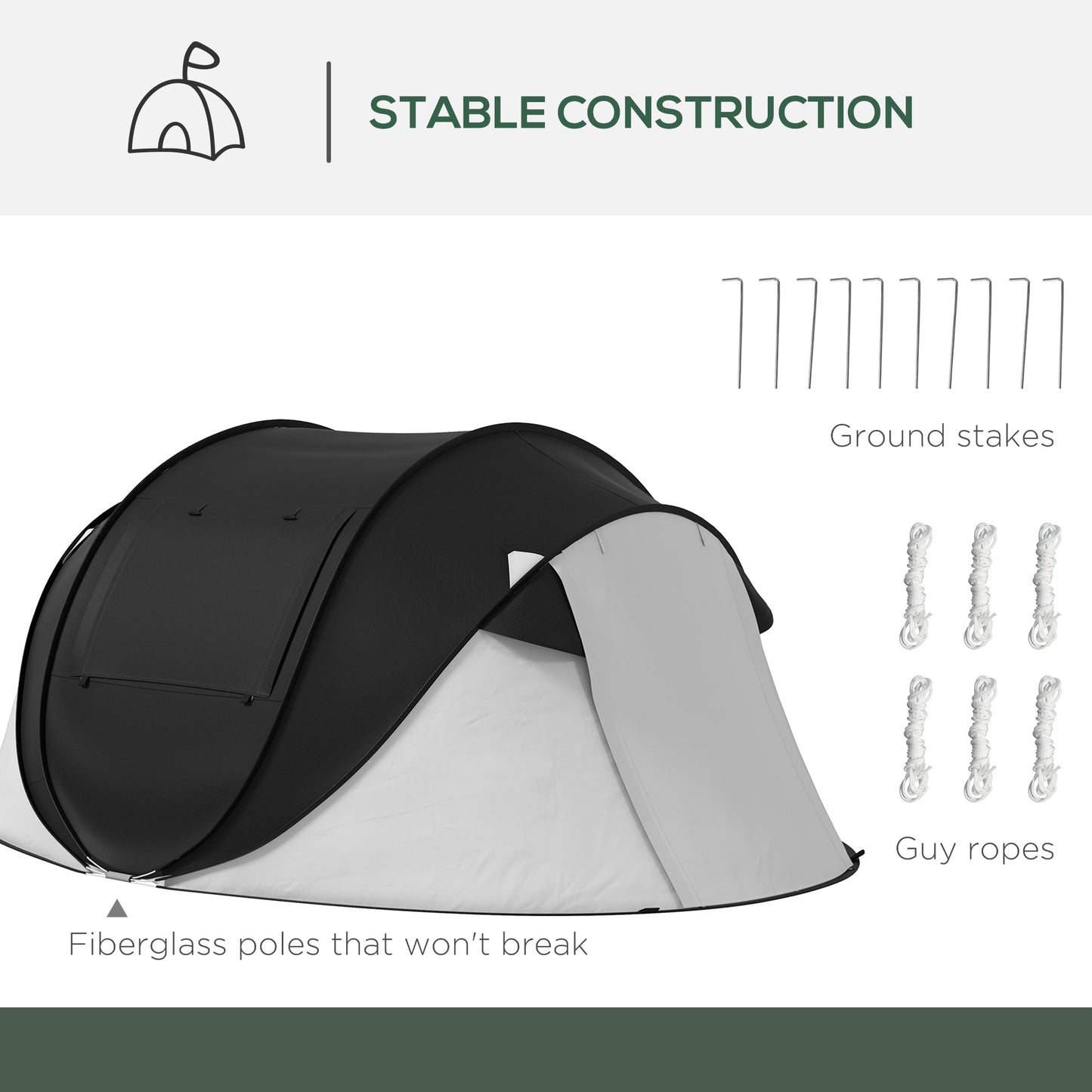 Waterproof Pop Up Tent with Porch for 2-3 People (Black)