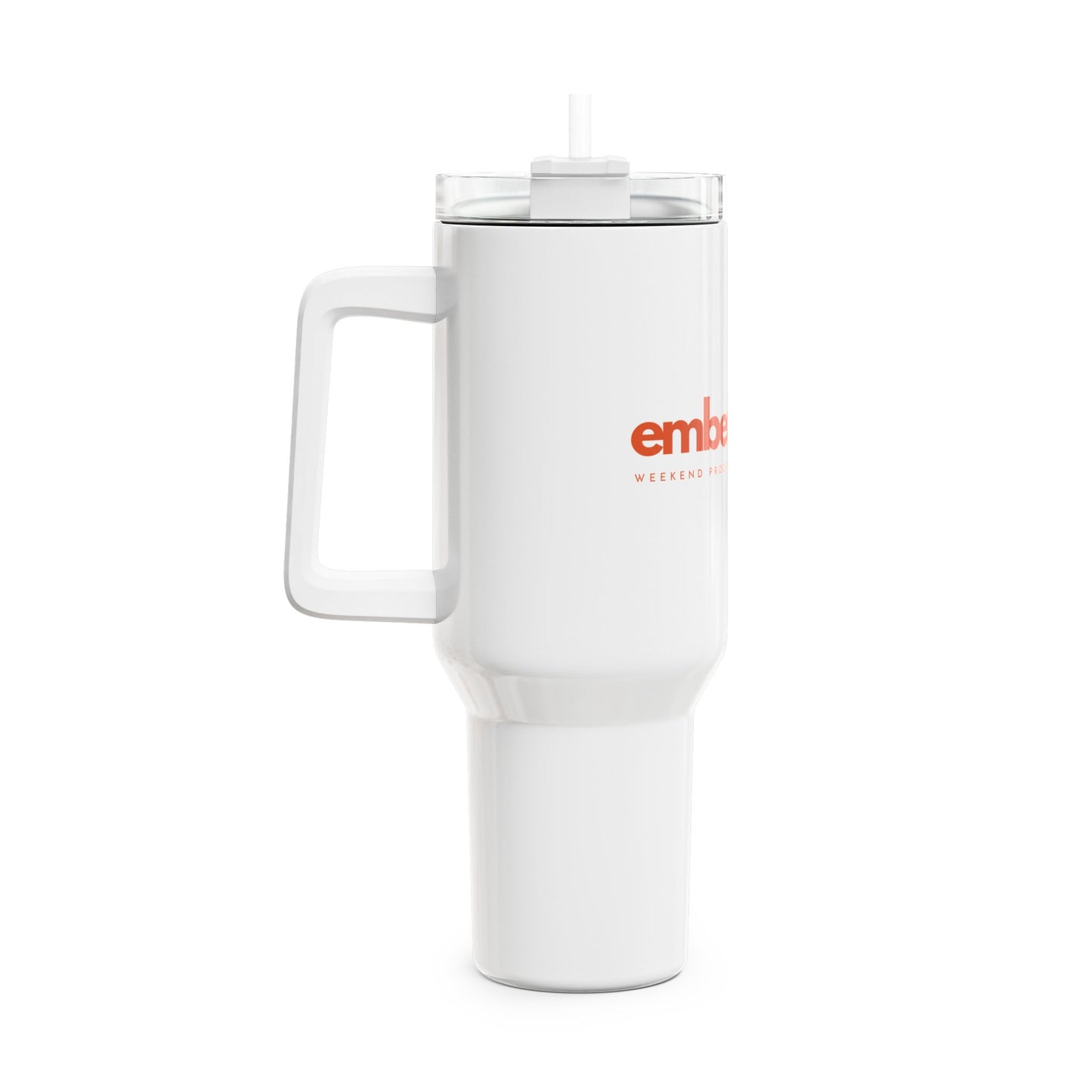 Embertrail Logo 40oz White Travel Tumbler — Insulated Mug with Straw