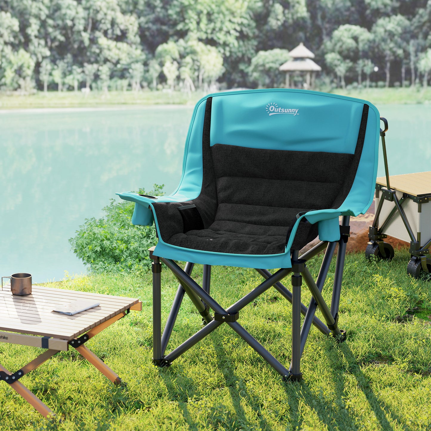 Folding Camping Chair with Side Pockets, Cup Holders and Carry Bag