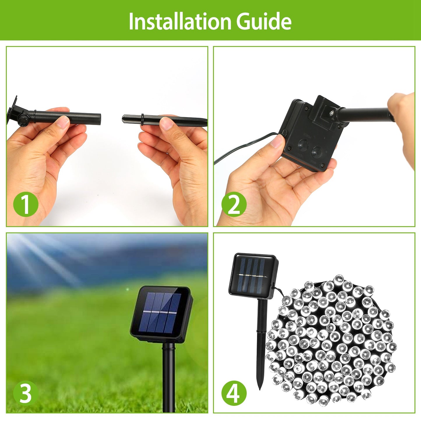 1Pc Solar String Lights LED Solar Power Fairy String Light 12M 8 Lighting Mode Cool Light Waterproof Starry String Lights Christmas Wedding Party Decor String Lights