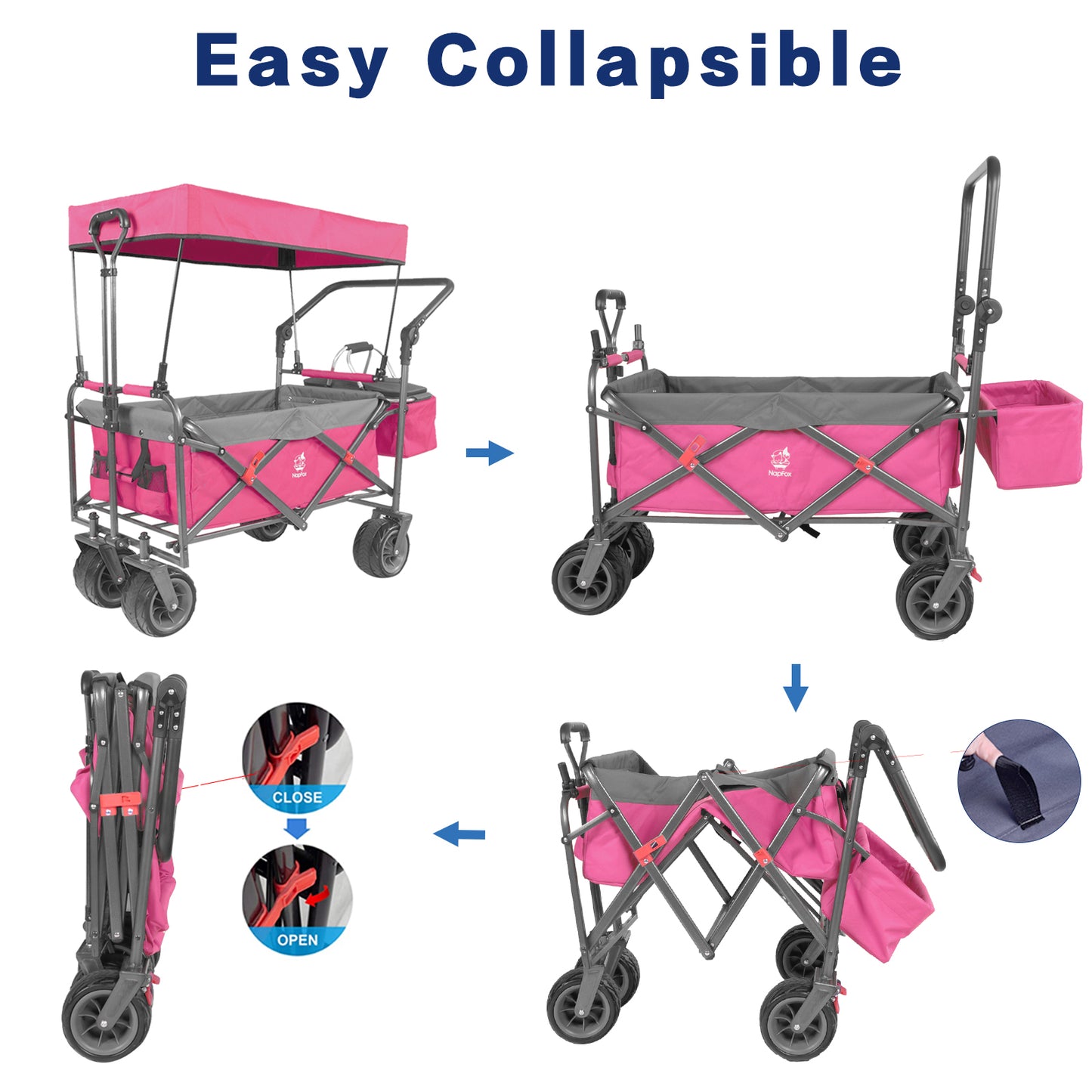 140L Collapsible Wagon with Canopy & Cooler Bag - Pink