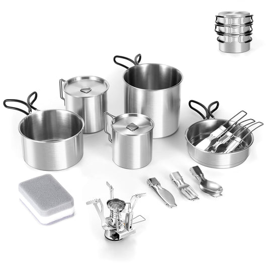 13pcs Stainless Steel Camping Cookware Camping Pots and Pan Set