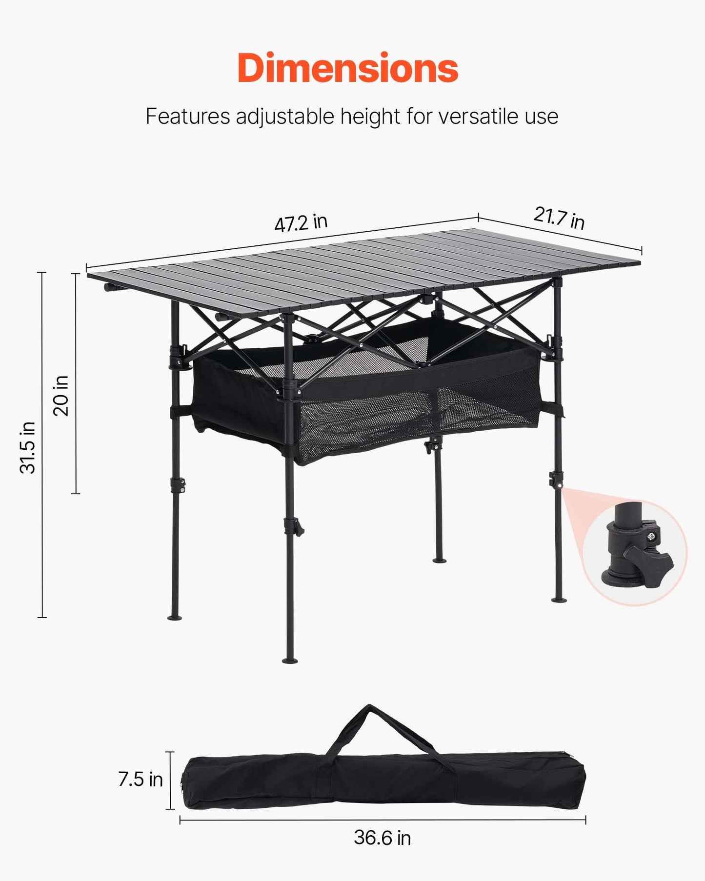 Folding Portable Camping Table Aluminum Outdoor Picnic Roll Up Table Storage Bag