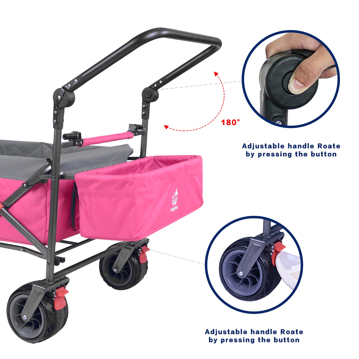 140L Collapsible Wagon with Canopy & Cooler Bag - Pink