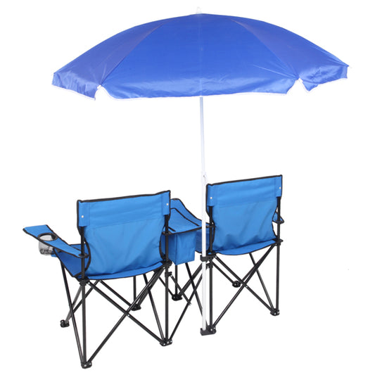 2-Seat Folding Chair with Removable Sun Umbrella – Portable Beach & Fishing Chair