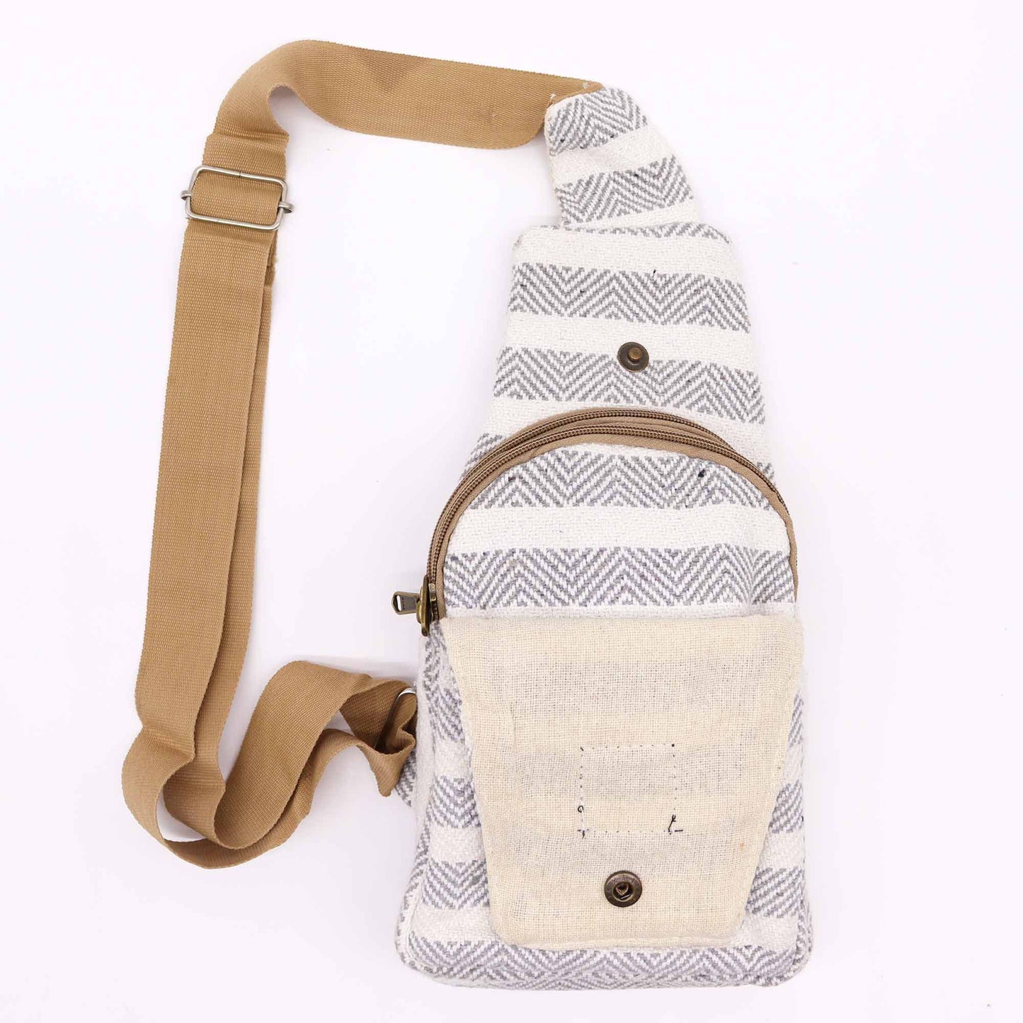 Body Cross Bag Natural Cotton - Grey  White