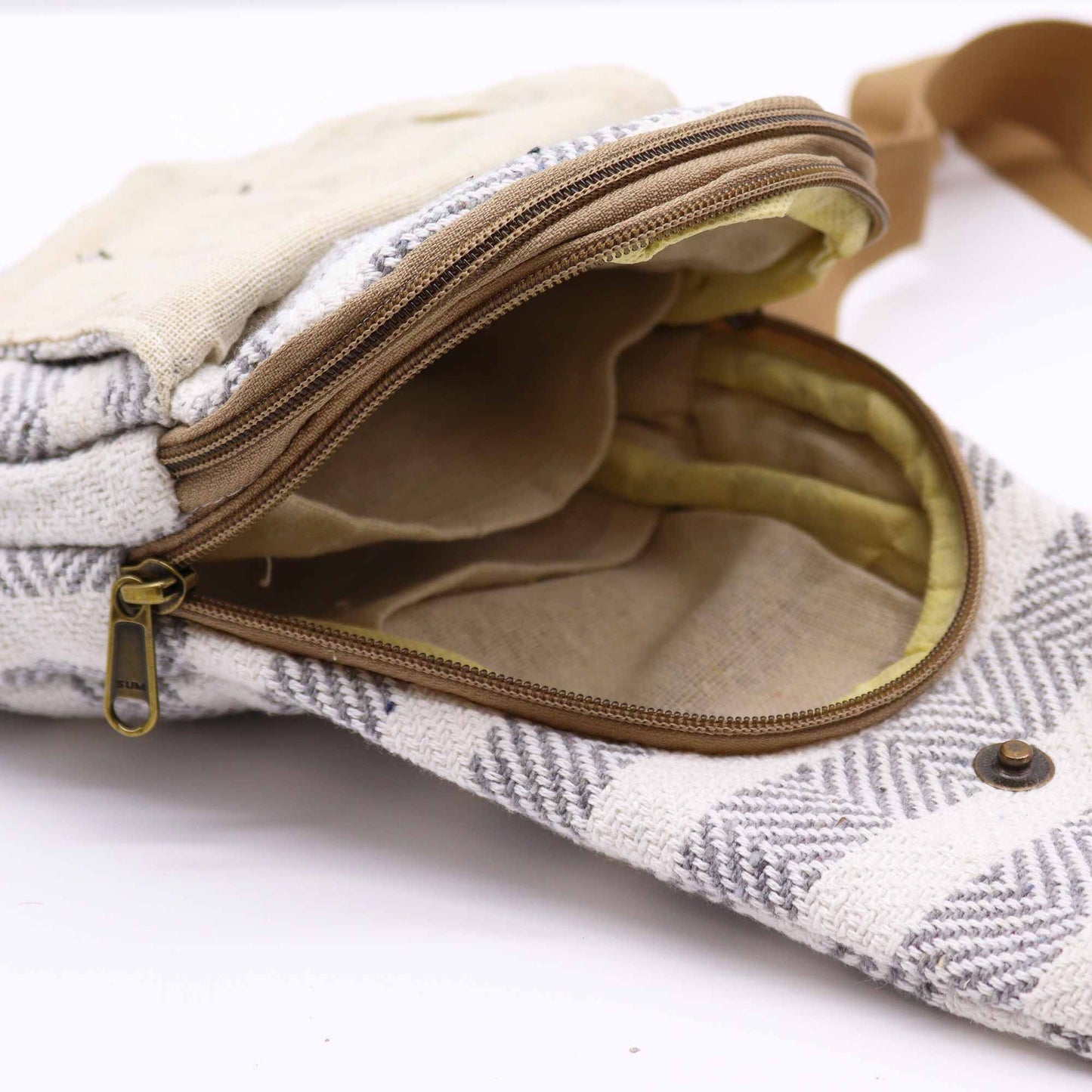 Body Cross Bag Natural Cotton - Grey  White