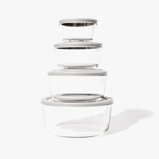 8 Piece Set (4 Containers + 4 Lids) Round Nesting Glass Storage Containers, Blue-0