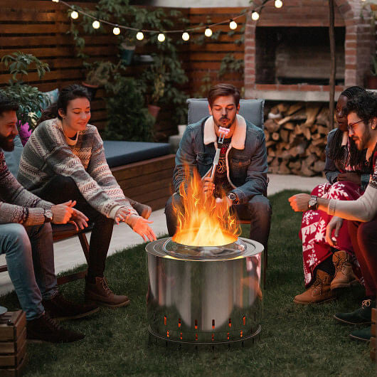Smokeless Stainless Steel Fire Pit with Ash Pan for Yard Camping-Silver-1