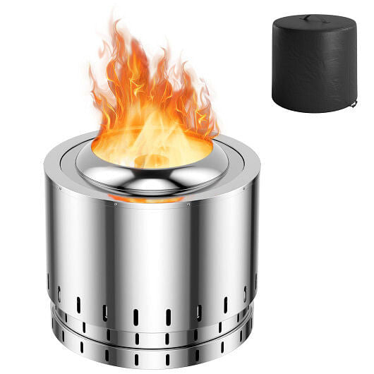 Smokeless Stainless Steel Fire Pit with Ash Pan for Yard Camping-Silver-0