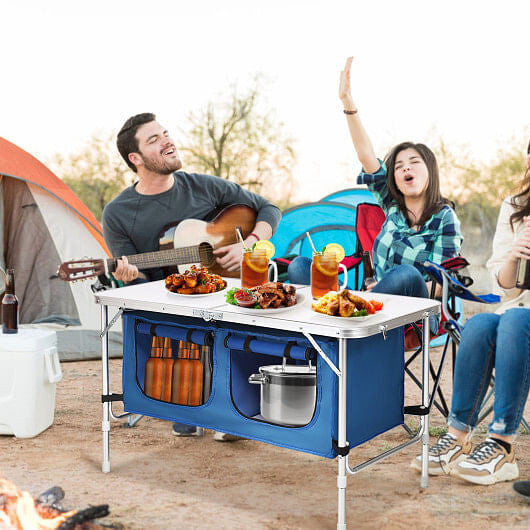Height Adjustable Folding Camping  Table-Gray-2