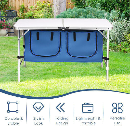 Height Adjustable Folding Camping  Table-Gray-4