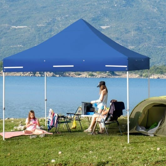 10x10 Pop-up Gazebo with 5 Removable Sidewalls Extended Awning Blue-0