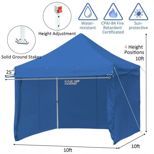 10x10 Pop-up Gazebo with 5 Removable Sidewalls Extended Awning Blue-2